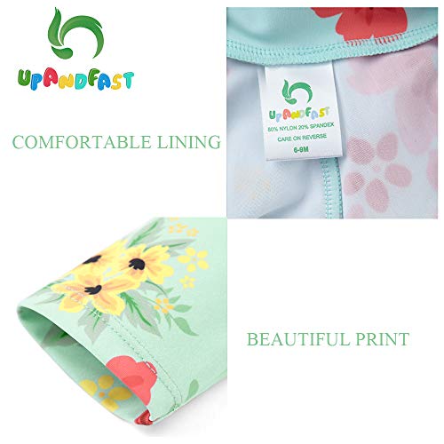 upandfast Baby/Toddler Girl One Piece Zip Sunsuits with Sun Hat UPF 50+ Sun Protection Infant Beach Swimsuit (Light Green(LS), 6-9 Months) - Image 5