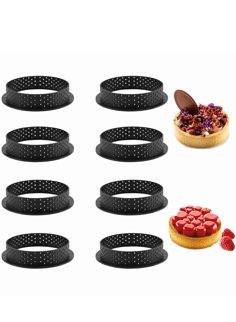 KASTWAVE 8 Piece Tart Ring Mold, Cake Baking Tool, Cake Round Cutter for Kitchen Restaurant Baking Muffin Mousse Ring Cake French Dessert  - Image 1