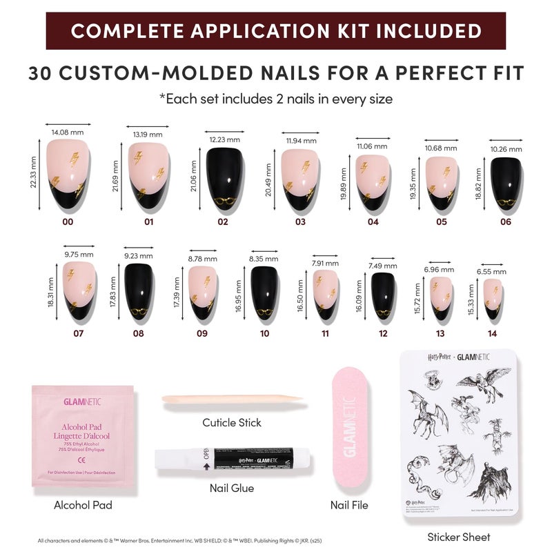 Glamnetic Press On Nails x Harry Potterâ„¢ - Harry Potterâ„¢ | Short Almond Fake Nails with Black French Tips, Glasses & Hidden Lightning Details, Officially Licensed | 15 Sizes - 30 Nail Kit with Glue - Image 4