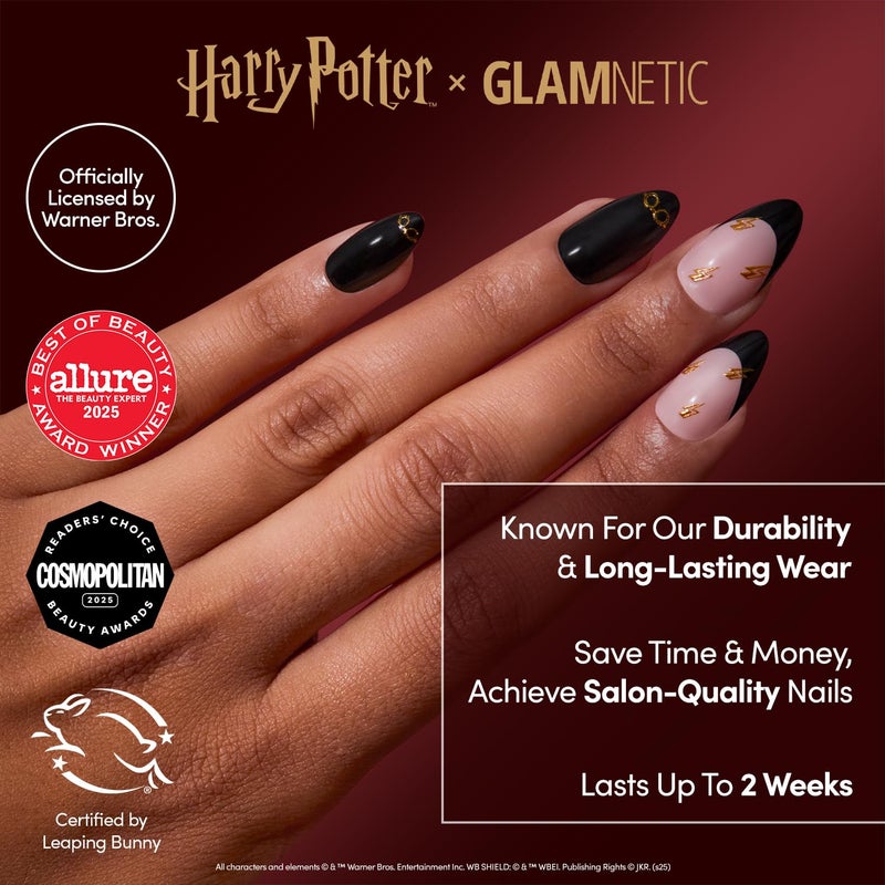 Glamnetic Press On Nails x Harry Potterâ„¢ - Harry Potterâ„¢ | Short Almond Fake Nails with Black French Tips, Glasses & Hidden Lightning Details, Officially Licensed | 15 Sizes - 30 Nail Kit with Glue - Image 2