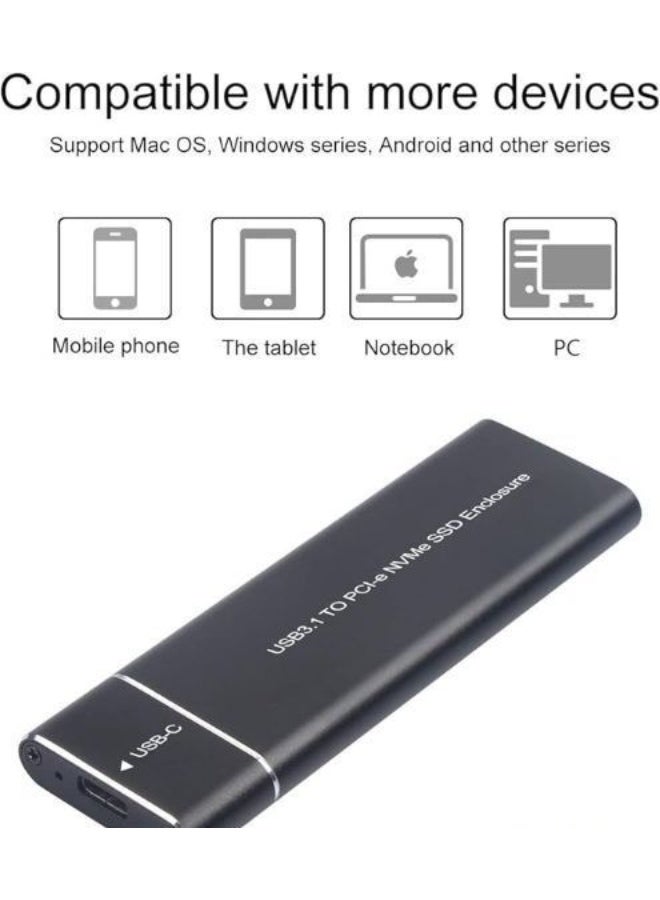 Aluminum M.2 NVMe SSD Enclosure - USB 3.1 Gen2 to NGFF PCIe M-Key Adapter - Type-C External Solid State Drive Case - Image 3