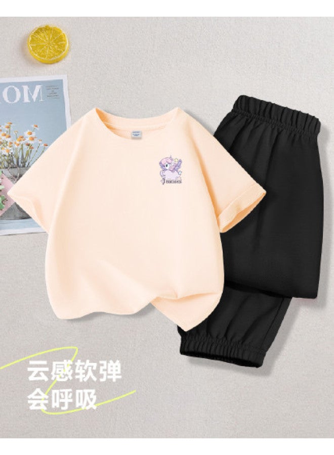 Jeanswest Kids' Outfit Lightweight 2025 New Short-sleeve T-shirt & Mosquito-repellent Pants Two-piece Set For Girls (big Kids & Toddlers) Summer Wear - Image 1