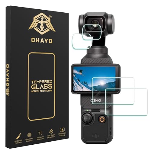 OHAYO Military Strength Tempered Glass Screen Protector For Osmo Pocket 3| 9H+ Hardness, Strong Protection, Full Screen Edge-to-Edge Cover, Scratch Resistant, Bubble-Free Install, Ultra HD Clarity,With installation kit, 2 Sets (2 Glass for Screen, 2 Glass for Lens) - Image 1