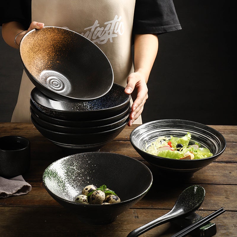 Japanese-Style Roodle Bowl Creative Ceramic Bucket Bowl Household Retro Soup Bowl Restaurant Tableware Horn Bowl Commercial - Image 2