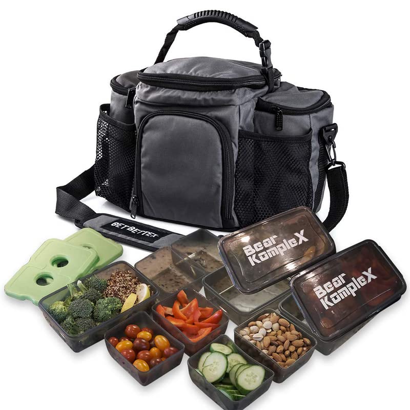 Bear KompleX Bear KompleX Insulated Meal Prep Management Lunch Bag, 6 Compartment Lunch Box Cooler Tote with 3 Microwave Dishwasher Safe Portion Control Containers, Reusable Ice Pack, Free Recipe E-Book Included  - Image 1