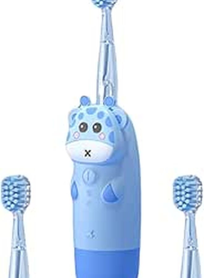 Electric Toothbrush Set 4Pcs Sonic Blue Animal Pattern with 2 Replacement Brush Heads Battery Free - Image 1