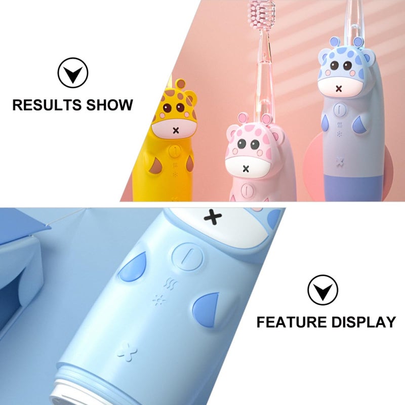 Electric Toothbrush Set 4Pcs Sonic Blue Animal Pattern with 2 Replacement Brush Heads Battery Free - Image 4