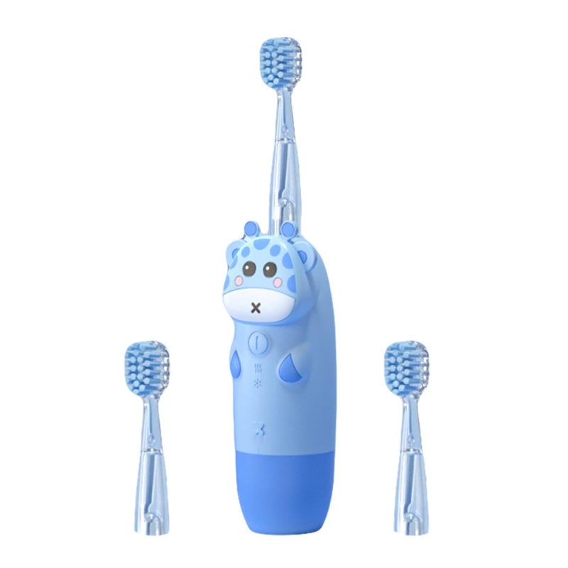 Electric Toothbrush Set 4Pcs Sonic Blue Animal Pattern with 2 Replacement Brush Heads Battery Free - Image 2