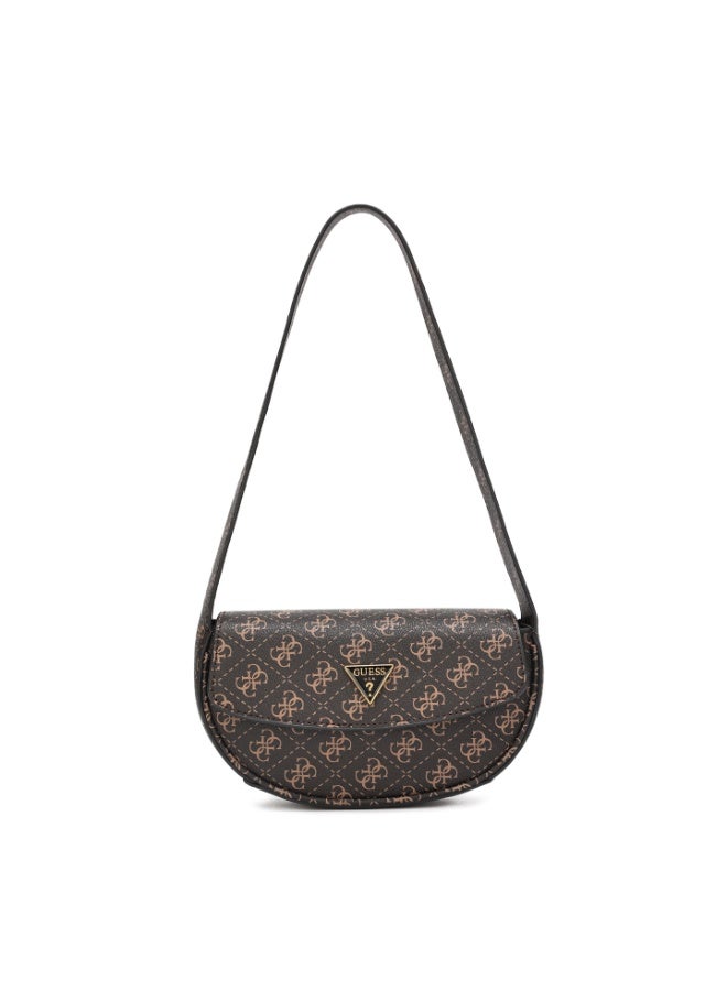 جس GUESS Fedora Flap Shoulder Bag Camera Bag Brown Print - Image 1
