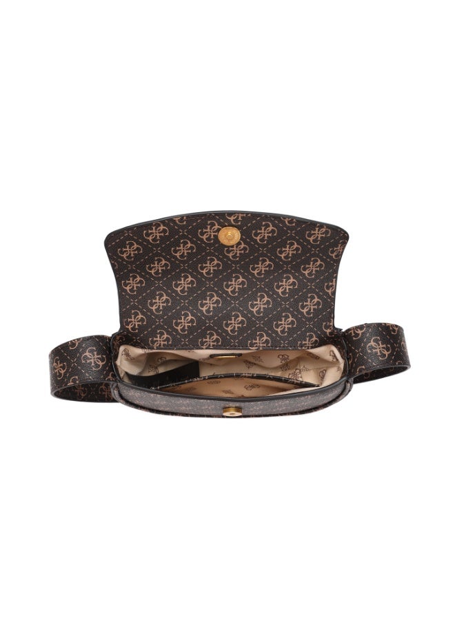 جس GUESS Fedora Flap Shoulder Bag Camera Bag Brown Print - Image 4