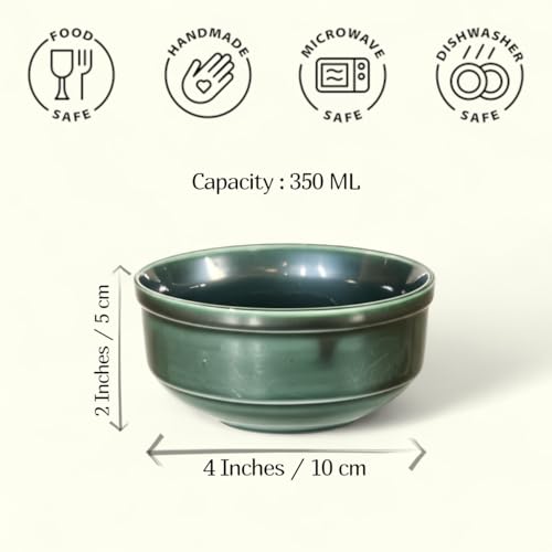 BACKKSPACE RETAIL Backspace Retail Hand-Painted Ceramic Soup Bowls Set of 6 | Studio Green Bowls, 350ml Each | Ideal for Serving Soup, Maggi, Snacks Dessert | Microwave and Dishwasher Safe - Image 3