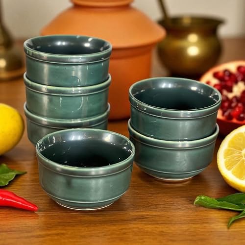 BACKKSPACE RETAIL Backspace Retail Hand-Painted Ceramic Soup Bowls Set of 6 | Studio Green Bowls, 350ml Each | Ideal for Serving Soup, Maggi, Snacks Dessert | Microwave and Dishwasher Safe - Image 1