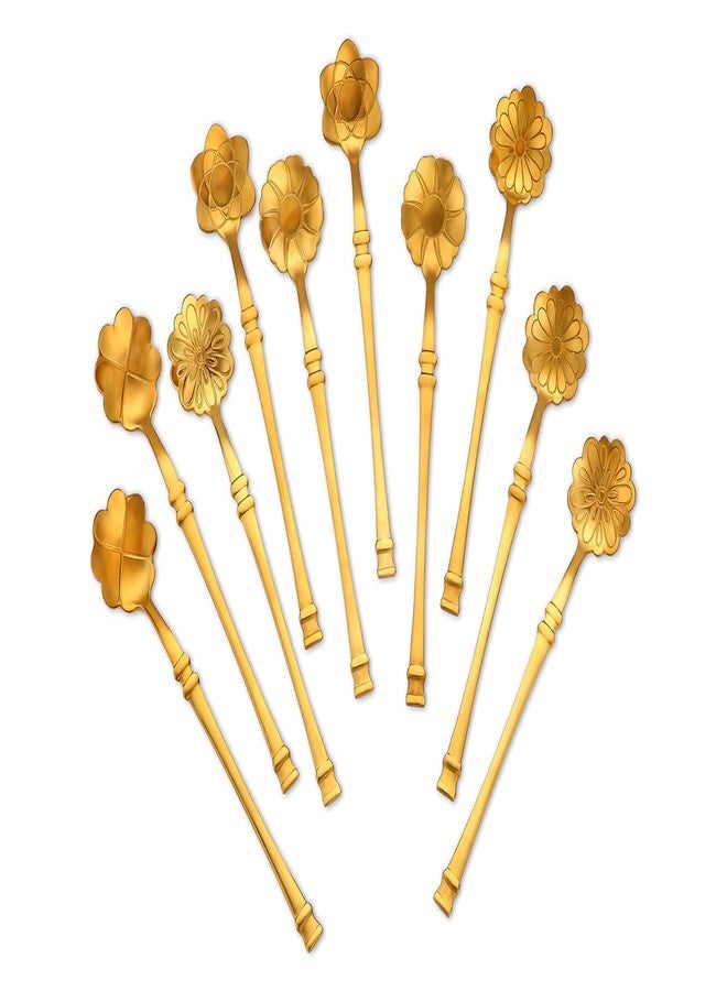 Flylin 10 Pcs Flower Spoon Coffee Teaspoon Set, Stainless Steel Tableware Creative Dessert Spoons Sugar Coffee Teaspoon Ice-Cream Mixing Stir Bar Ice Tea Spoon (Gold) - Image 5