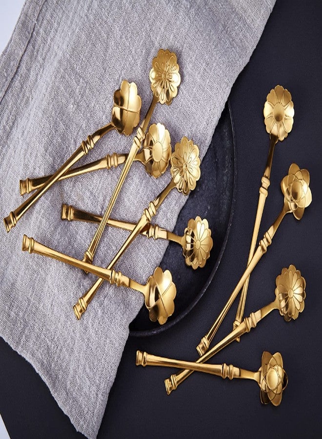 Flylin 10 Pcs Flower Spoon Coffee Teaspoon Set, Stainless Steel Tableware Creative Dessert Spoons Sugar Coffee Teaspoon Ice-Cream Mixing Stir Bar Ice Tea Spoon (Gold) - Image 1