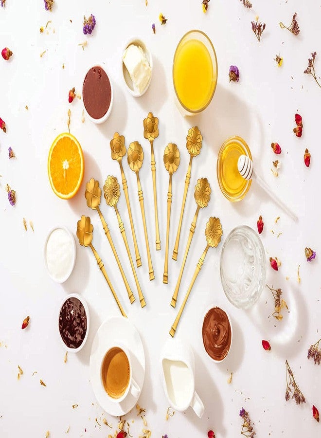 Flylin 10 Pcs Flower Spoon Coffee Teaspoon Set, Stainless Steel Tableware Creative Dessert Spoons Sugar Coffee Teaspoon Ice-Cream Mixing Stir Bar Ice Tea Spoon (Gold) - Image 4