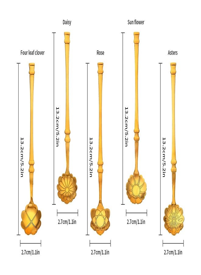 Flylin 10 Pcs Flower Spoon Coffee Teaspoon Set, Stainless Steel Tableware Creative Dessert Spoons Sugar Coffee Teaspoon Ice-Cream Mixing Stir Bar Ice Tea Spoon (Gold) - Image 3