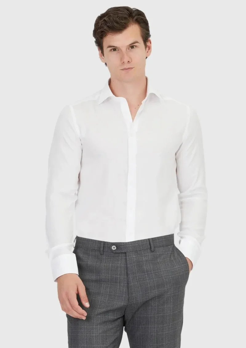 RAMSEY White Plain Regular Fit Weaving Classical Shirt