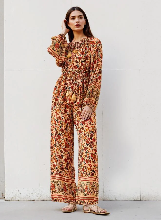 Lee Cooper Lee Cooper Bohemian Print Viscose Top with Tie-Up Neck