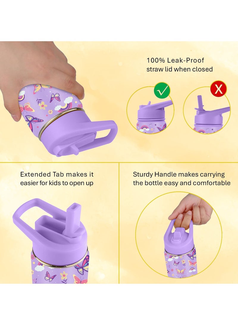 ESSEN Kids Water Bottle Stainless Steel for School Girls with Straw Vacuum Insulated Water Bottle BPA-Free Leak-Proof Baby Toddler Water Bottle Double Walled Bottle for Kids – 532 ml/18 oz(Butterfly) - Image 5