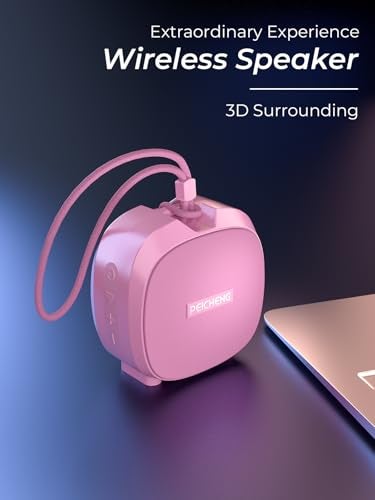PEICHENG Speaker, Small Portable Bluetooth Wireless IPX5 Waterproof Shower Speaker,Loud Stereo Sound Deep Bass,TWS Paire, RGB Lights,Long Playtime for Outdoor Party, Great Gift,1PC(Pink) - Image 2