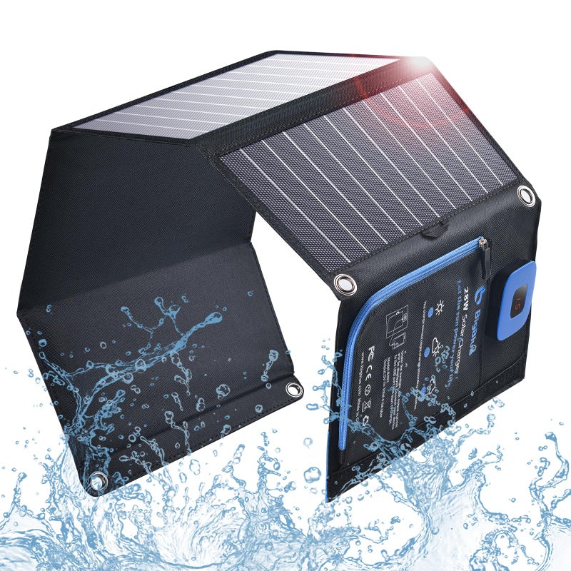 Bigblue Solar Panels Charger with Digital Ammeter, BigBlue 28W Portable Camping Solar Panel, Dual USB(5V/4A Overall), IPX4 Waterproof, Compatible with iPhone 13/11/Xs/X/8/7, iPad, Samsung Galaxy, Google Pixel  - Image 1