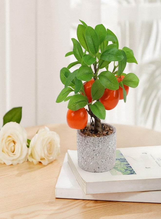 Woration Artificial Potted Plants Fake Orange Tree Bonsai Decoration Faux Citrus Fruit Greenery with Pot Indoor for Home Office Living Room Table Ornaments - Image 3