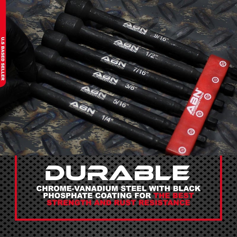 ABN Impact Nut Driver Tool Set - 6pc SAE 6 IN Long Shank Nut Driver Bits Magnetic Tip Sockets, 1/4 IN Hex Shank - Image 5