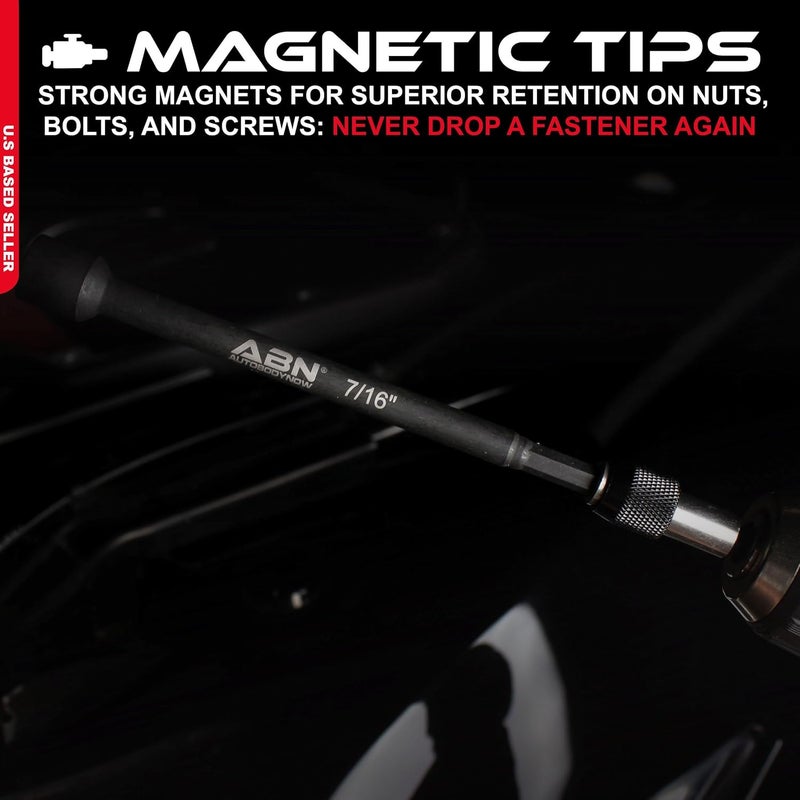 ABN Impact Nut Driver Tool Set - 6pc SAE 6 IN Long Shank Nut Driver Bits Magnetic Tip Sockets, 1/4 IN Hex Shank - Image 3