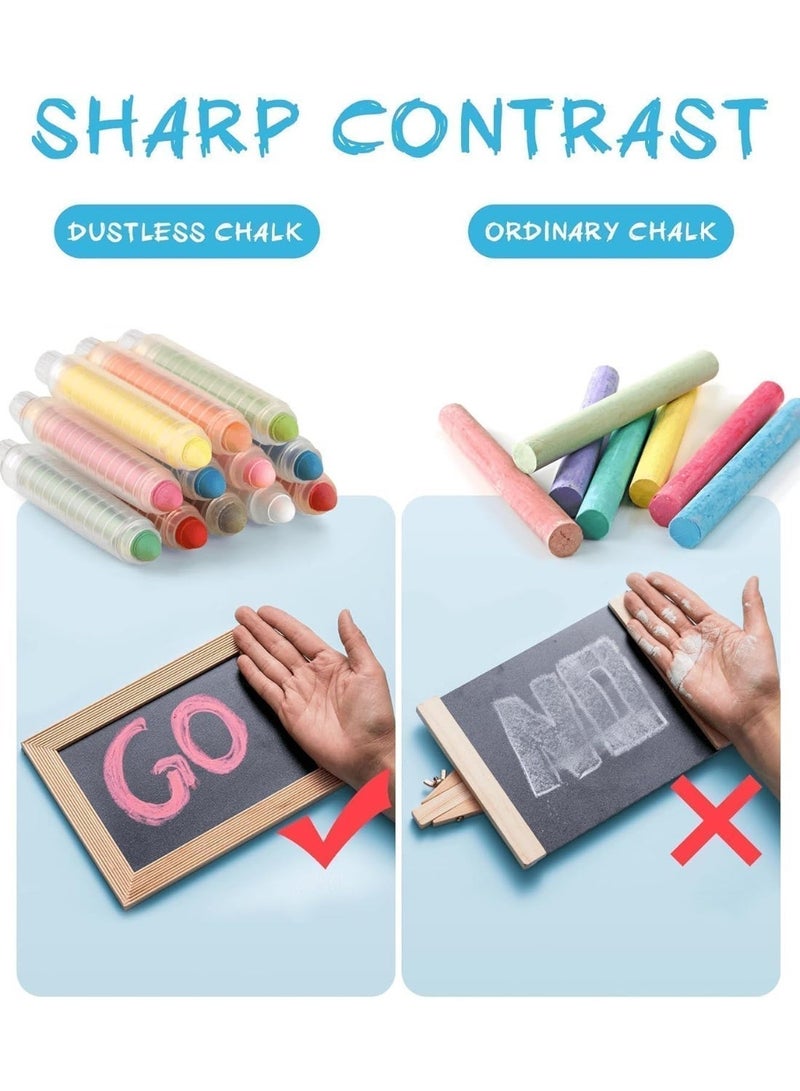 Dustless Chalk Holder Pen with 12 Colored Chalks – Adjustable Teacher Chalk Grip Sleeve for Blackboard Writing, Kids Sidewalk Drawing & Outdoor Street Art - Image 2