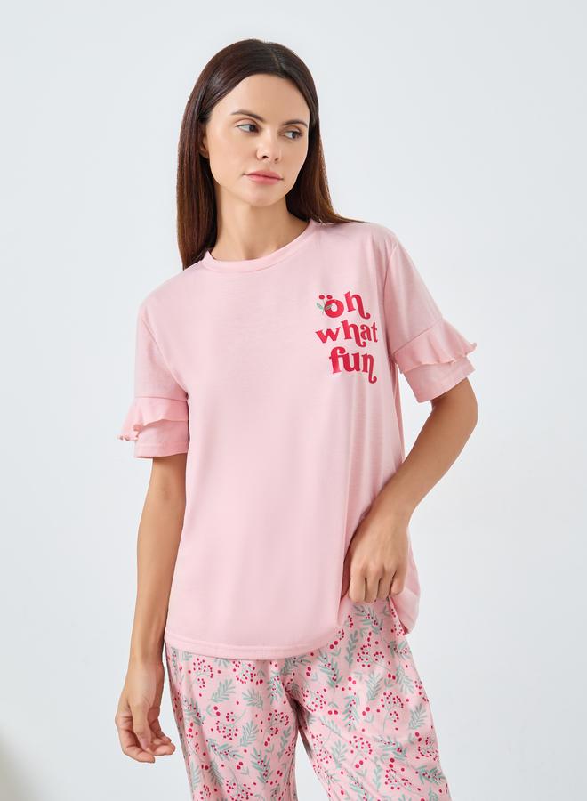 Styli Oh What Fun Ruffle Sleeve T-Shirt and Pyjama Set - Image 2