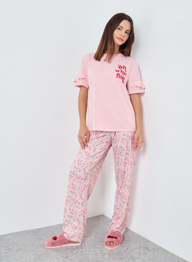 Styli Oh What Fun Ruffle Sleeve T-Shirt and Pyjama Set - Image 1