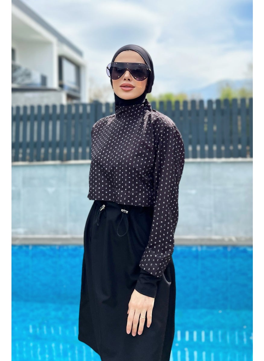 Remsa Mayo Remsa Swimsuit Remsa Parachute Fully Covered Hijab Swimsuit R045 Black Monogram  - Image 1