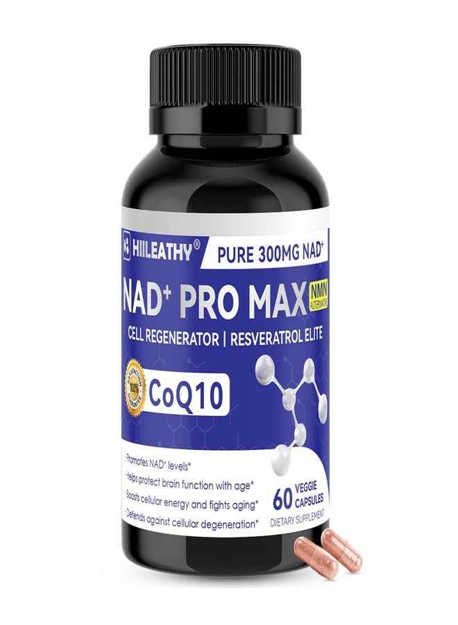 HIILEATHY NAD+ Supplement for Men and Women with Resveratrol and CoQ10 Promotes Cell Regeneration and Anti-Aging American-Made NAD+, 60 Capsules - Image 1