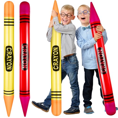 Lunmon 2 Pieces 4331 Inch Jumbo Inflatable Crayons Balloons Neon Large Blow up Crayons Decor Set Giant Crayon Prop for Party Supplies Favor DecorationsYellow Red - Image 1