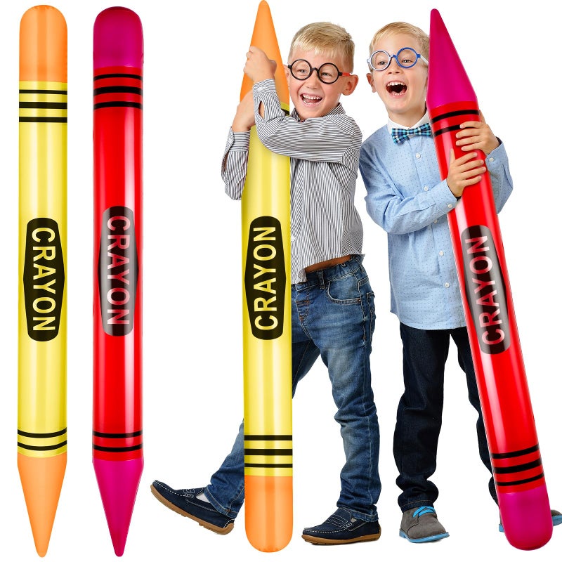 Lunmon 2 Pieces 4331 Inch Jumbo Inflatable Crayons Balloons Neon Large Blow up Crayons Decor Set Giant Crayon Prop for Party Supplies Favor DecorationsYellow Red - Image 2