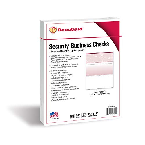 DocuGard Standard Burgundy Marble Top High Security Check Paper - Laser/Inkjet Printer Compatible - 11 Security Features - 500 Blank Business Checks (04503) - Image 2