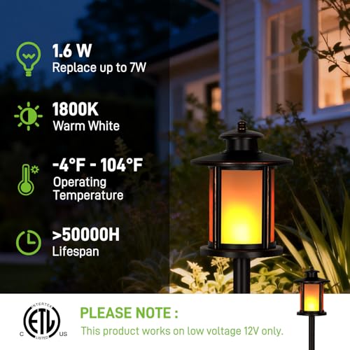 hykolity Low Voltage Torch Flame Landscape Lights, Wired LED Flickering Flames Torch Lights, 12V-15V 1800K Waterproof Outdoor Pathway Lights, Landscape Decoration Lighting for Garden Patio, 6 Pack - Image 2