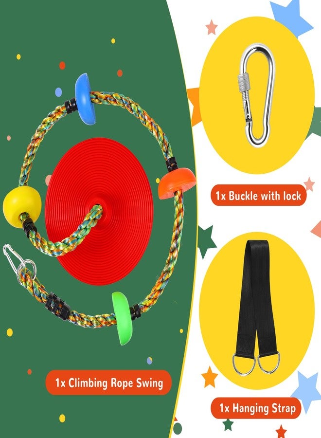 TOPNEW Tree Swing for Kids,Heavy Duty Single Disc Seat Climbing Rope Set with Hanging Strap and Platform Carabiners for Backyard Treehouse and Outdoor Playground Accessories (Red) - Image 2