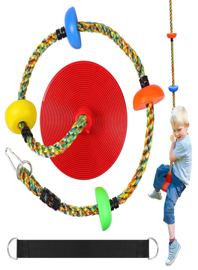 TOPNEW Tree Swing for Kids,Heavy Duty Single Disc Seat Climbing Rope Set with Hanging Strap and Platform Carabiners for Backyard Treehouse and Outdoor Playground Accessories (Red) - Image 1