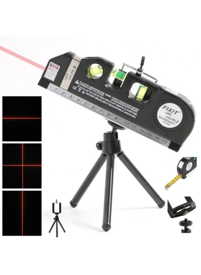 Multipurpose ABS Laser Level Line Tool Kit | Standard Cross | leveler Beam with Metric Rulers 8ft/2.5M for Picture Hanging cabinets Tile Walls (Black) - Image 1