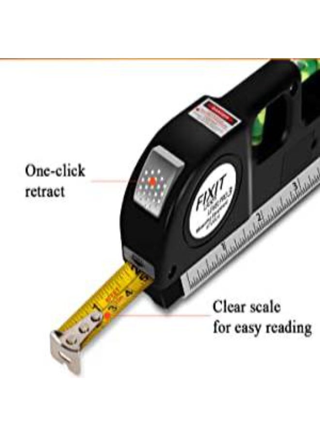 Multipurpose ABS Laser Level Line Tool Kit | Standard Cross | leveler Beam with Metric Rulers 8ft/2.5M for Picture Hanging cabinets Tile Walls (Black) - Image 2