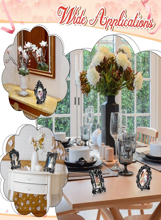 مايتيز مجموعة إطارات صور صغيرة عتيقة من مايتيز، 15 قطعة، مع حوامل، إطارات بيضاوية صغيرة عتيقة الطراز الباروكي مزخرفة من الراتنج، مناسبة لعرض الصور على سطح الطاولة، ديكور منزلي وحفلات الزفاف (أسود فضي) - Image 5