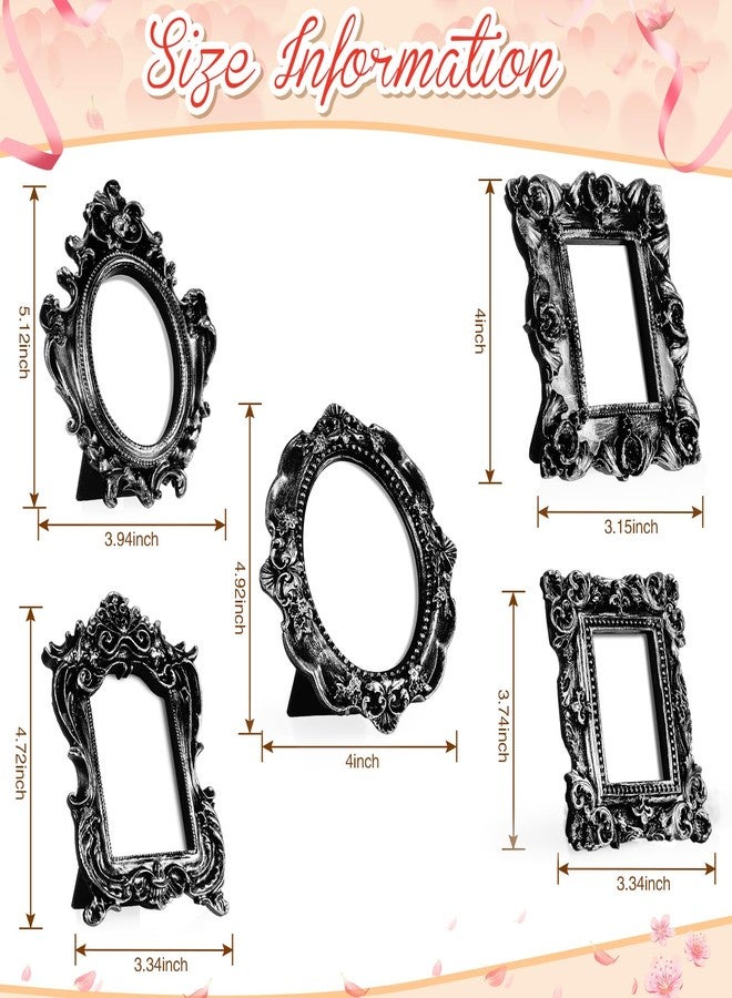 مايتيز مجموعة إطارات صور صغيرة عتيقة من مايتيز، 15 قطعة، مع حوامل، إطارات بيضاوية صغيرة عتيقة الطراز الباروكي مزخرفة من الراتنج، مناسبة لعرض الصور على سطح الطاولة، ديكور منزلي وحفلات الزفاف (أسود فضي) - Image 3