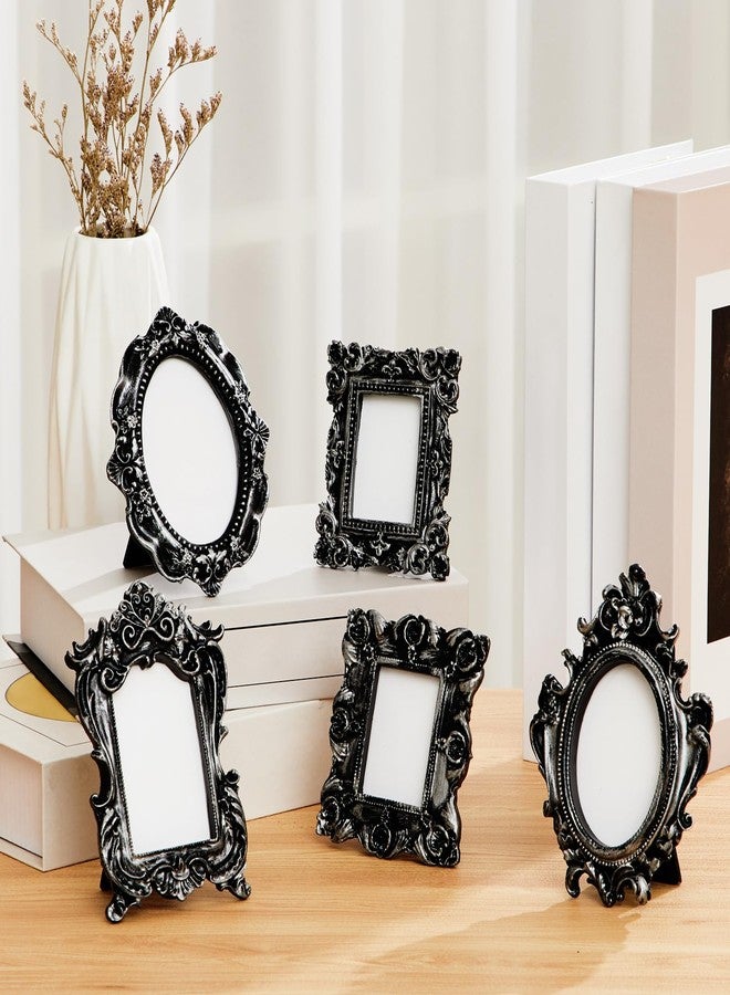 مايتيز مجموعة إطارات صور صغيرة عتيقة من مايتيز، 15 قطعة، مع حوامل، إطارات بيضاوية صغيرة عتيقة الطراز الباروكي مزخرفة من الراتنج، مناسبة لعرض الصور على سطح الطاولة، ديكور منزلي وحفلات الزفاف (أسود فضي) - Image 4