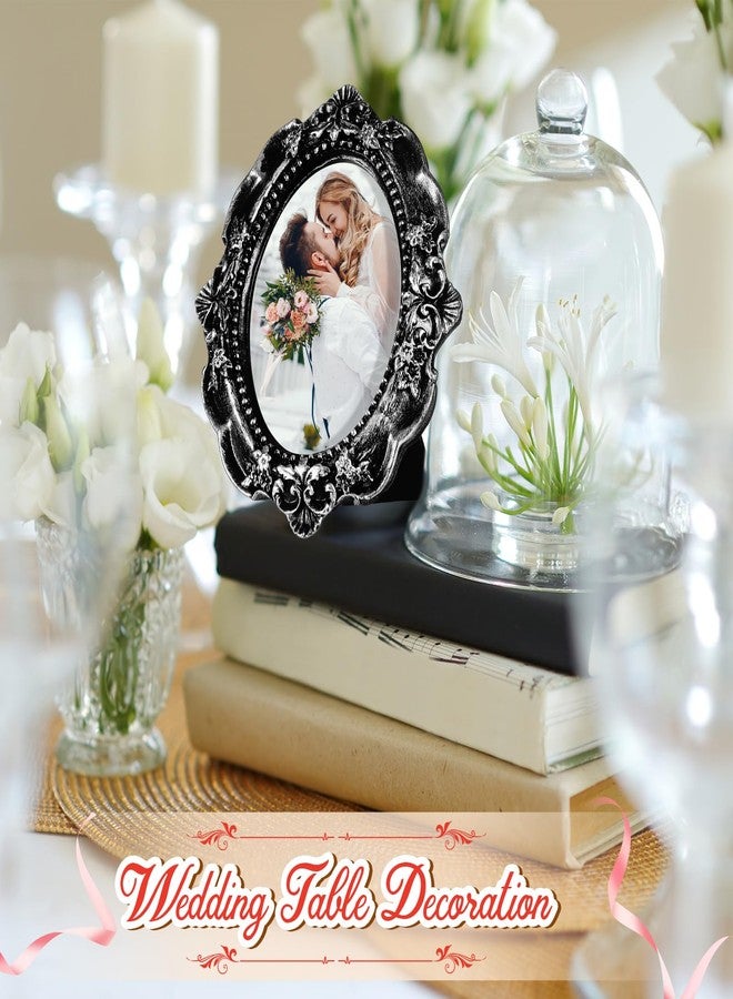 مايتيز مجموعة إطارات صور صغيرة عتيقة من مايتيز، 15 قطعة، مع حوامل، إطارات بيضاوية صغيرة عتيقة الطراز الباروكي مزخرفة من الراتنج، مناسبة لعرض الصور على سطح الطاولة، ديكور منزلي وحفلات الزفاف (أسود فضي) - Image 2