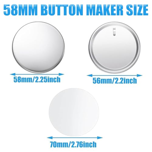 Rntfunre Button Maker Keychains Supplies, 200 Pcs 58mm Pin Maker Set, Metal Button Maker Supplies with Metal Shell Cover, Transparent Film & Chain Head - Image 3