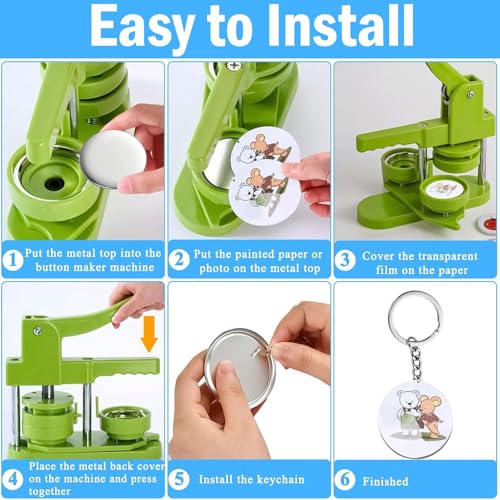 Rntfunre Button Maker Keychains Supplies, 200 Pcs 58mm Pin Maker Set, Metal Button Maker Supplies with Metal Shell Cover, Transparent Film & Chain Head - Image 4