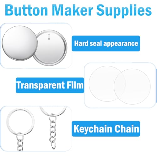Rntfunre Button Maker Keychains Supplies, 200 Pcs 58mm Pin Maker Set, Metal Button Maker Supplies with Metal Shell Cover, Transparent Film & Chain Head - Image 5