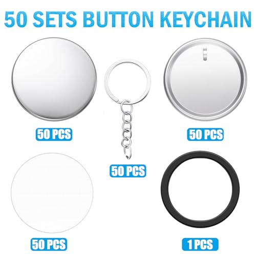 Rntfunre Button Maker Keychains Supplies, 200 Pcs 58mm Pin Maker Set, Metal Button Maker Supplies with Metal Shell Cover, Transparent Film & Chain Head - Image 2