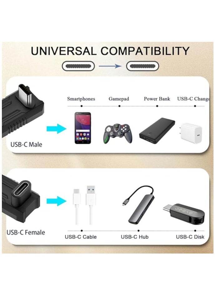 erorex 180 Degree Angle USB C Adapter, U Shape USB C Male to USB C Female PD 100W Extender Connector for ROG Ally Steam Deck Phone Tablet, Support 4k@60HZ HD Audio/Video (2 Pack)  - Image 2